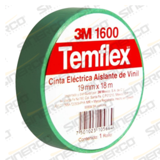 Imagen de TEMFLEX 1600 CINTA ELECTRICA 0.019 X 18 M VERDE